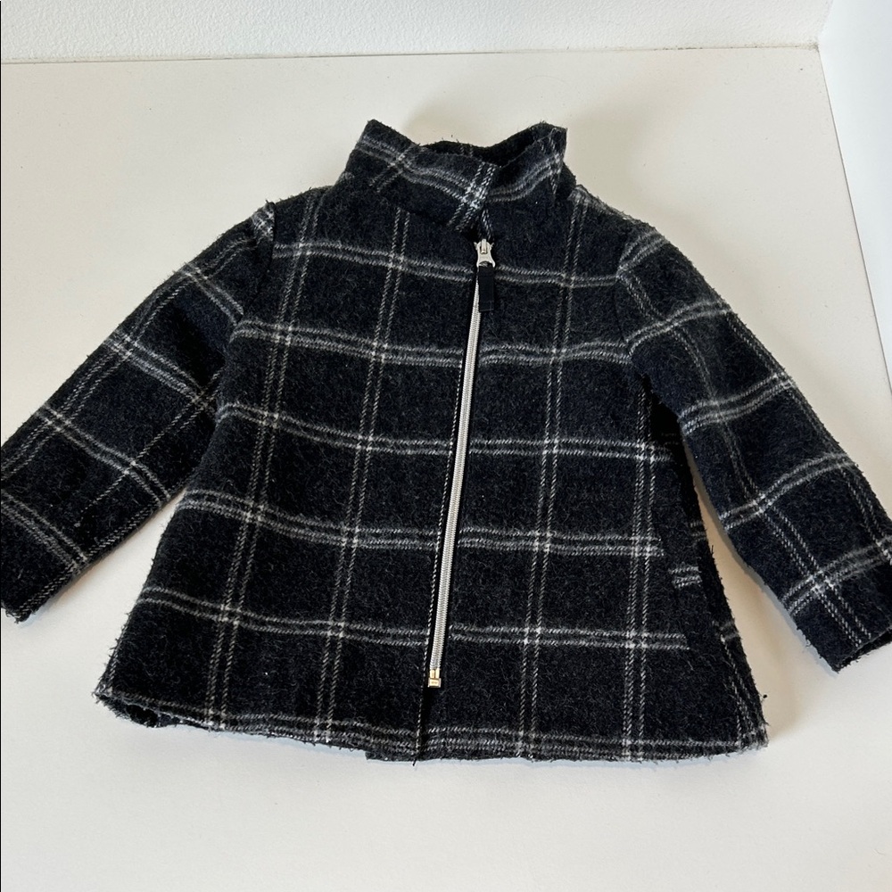 Cherokee Black Plaid Zip-Front Pea Coat